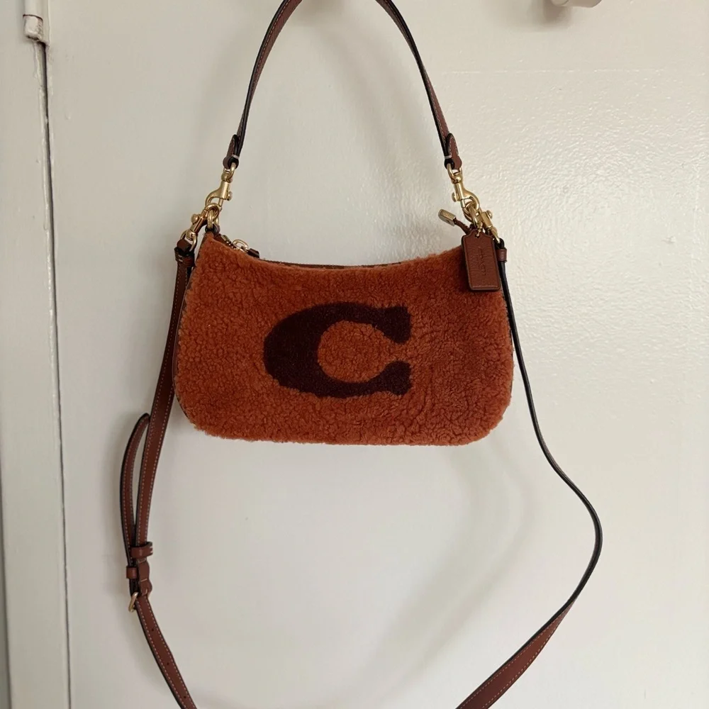 Coach Tan Shearling Shoulder Bag - Picture 2 of 7